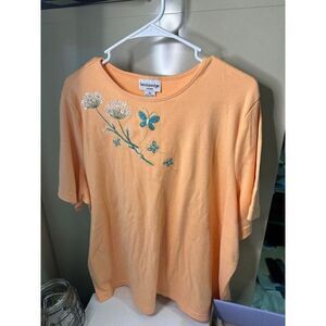 Women’s Breckenridge Short Sleeve T-shirt Size 2X Melon Orange Butterflies